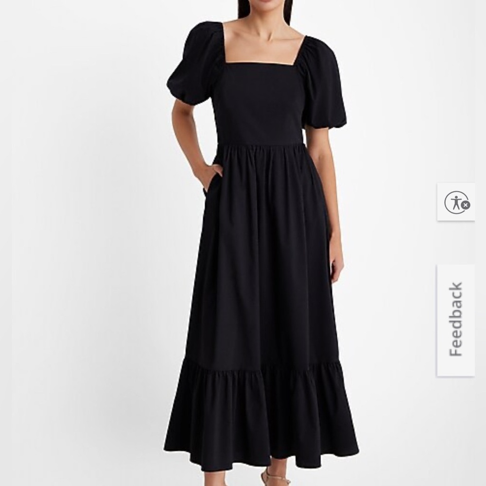 Express Black Maxi Dress with Puff Sleeves